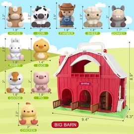 Farm Animals Big Barn Toy for 1 2 3 Year Old, Toddler Educational Montessori Toys, Farm Pretend Playset with Barn & Farmer, Christmas Birthday Easter Gift for Toddler Baby Boys Girls 1-3 Years