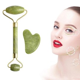 OC1259 Skin Care Massage Natural Jade Round Roller Gua Sha Set 2ea