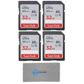 SanDisk 32GB Ultra SD Memory Card (4 Pack) SDHC UHS-I Card 120 MB/s Class 10 (SDSDUN4-032G-GN6IN) Bundle with (1) Everything But Stromboli Micro Fiber Cloth