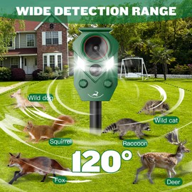 2 Pack of X-PEST Solar-Powered Ultrasonic Animal Repellent for Outdoor Yard, Waterproof Cat Deterrent with LED Flashing Lights and Motion Sensor,Effective to Repel Cats, Coyotes, Raccoons, and Deer