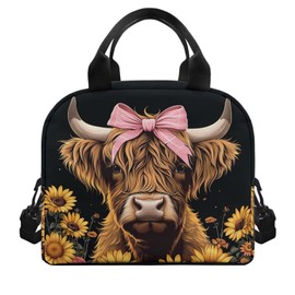 Guosanchn Highland Cow Lunch Bags for Women Insulated Cooler Lunch Box Reusable Tote Lunchboxes for Boys Girls Lunchbag Snack Food Container Storage Pouch for Travel Office Picnic