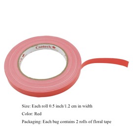 HAHIYO - Cinta floral roja de 0.5 pulgadas de ancho, cinta impermeable para floristería, cinta decorativa impermeable para ramo, tallo, arreglo de flores y manualidades florales, 2 rollos de 66 yardas