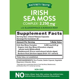 Nature's Truth Irish Sea Moss Complex | 90 Capsules | 2,250mg | with Bladderwrack & Burdock Root | Non-GMO & Gluten Free Supplement