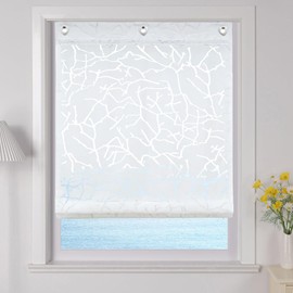 ESLIR Roman Blind with U-hooks Kitchen Roman Curtains Semi-transparent Eyelet Blind Curtains Modern Devore design 1 piece
