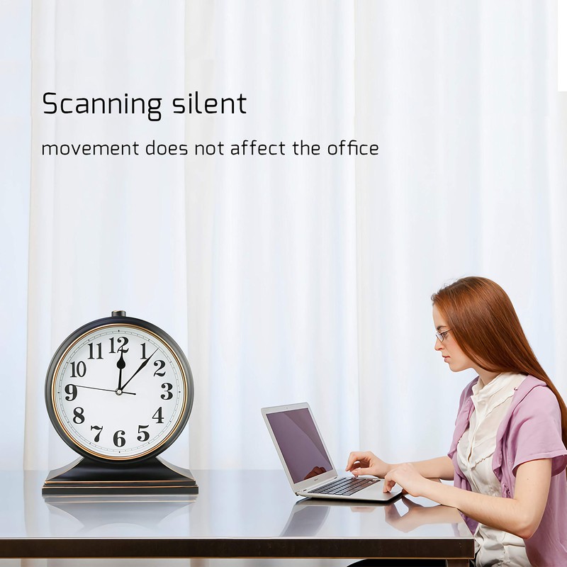 Beesealy Silent Desk Clock - European Style Retro Clock with