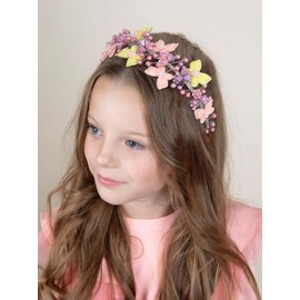 IYOU Princess Wedding Headband Purple Butterfly Hair Bands Pearl Communion Bridal Hair Accessories for Girls