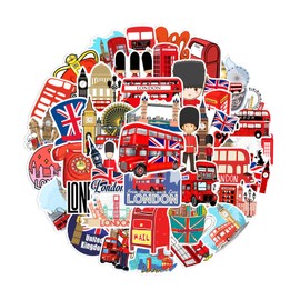50 pieces London decorative London stickers, waterproof and non-marking, reusable London bus stickers for skateboards, suitcases, water bottles, computers, bicycles, guitar, helmet decoration