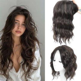 YOOSDPET Hair Toppers for Women with Thinning Hair, 3D Toppers Pieces for Women Middle Part Clip in Bangs Synthetic Curly Wavy Daily (H2/426, Side bangs)