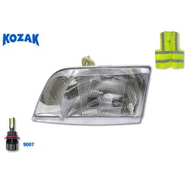 KOZAK Headlight with 1x LED Bulbs 9007 (Left Driver Side) Compatible with Volvo VN VNL 1998-2003, VNM 2000-2017 PLUS Reflective Vest