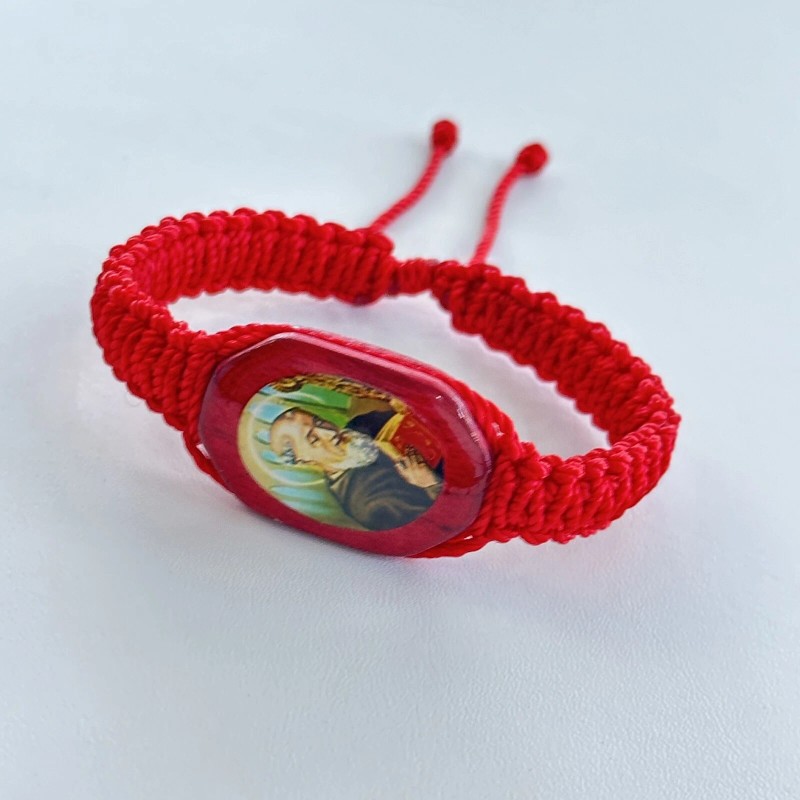 Pulsera Roja De San Benito Tejida Doble Macrame Ajustable New