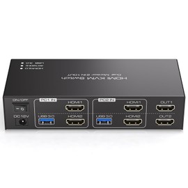TJCXELE 4K120Hz HDMI KVM Switch 2 Monitors 2 Computers USB 3.0 KVM Switch Dual Monitor Share 2 Monitors and 4 USB Ports Support Extended and Copy With 2 USB 3.0 Cables & Desktop Controller