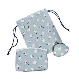 Kinagani Shimaenaga Pouch, Drawstring Set, Cute, Gift, Present, Makeup, Small Item, Multi-Pouch, Goshuin Book, blue
