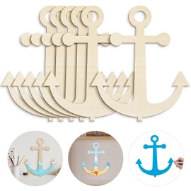 Anglechic 6 Pack 16 Inch Unfinished Wooden Anchors for Crafts Large Blank Wooden Anchor DIY Wooden Anchor Slices Nautical Wood Cutouts Door Hanger Decor Anchor Shaped Ornaments for Summer Cruise Party
