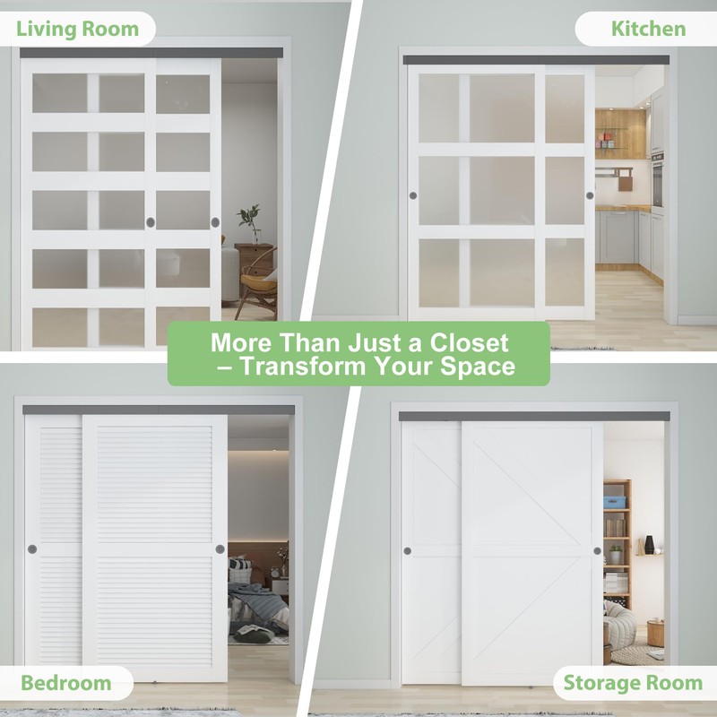 BarnBase 8FT/96(Double 4FT) Bypass Door Hardware, Aluminum Double-Closing Sliding Closet