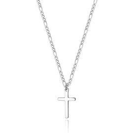 TASBERN Cross Necklace for Men Stainless Steel Polished Plain Cross Pendant Necklace Simple Faith Christian Jewelry Gift for Son 16"