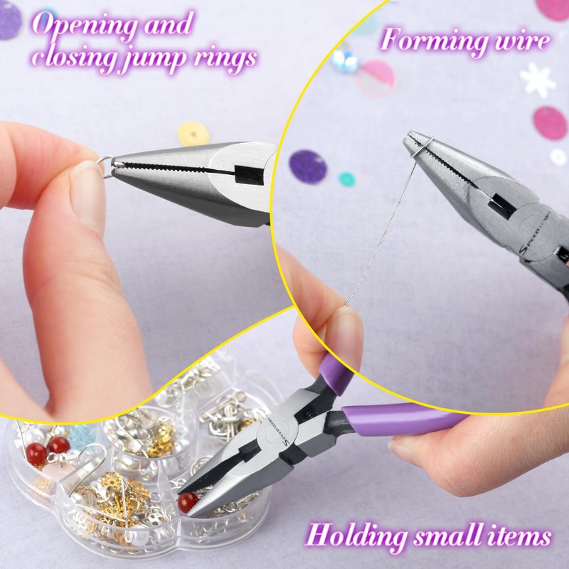 SPEEDWOX Mini Long Nose Pliers with Serrated Jaw and Cutter,