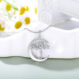 LWXIE Diamond Tree of Life Necklace for Women 925 Sterling Silver Moon and Tree of Life Pendant Necklace with Lab Grown Diamond Jewelry Gifts