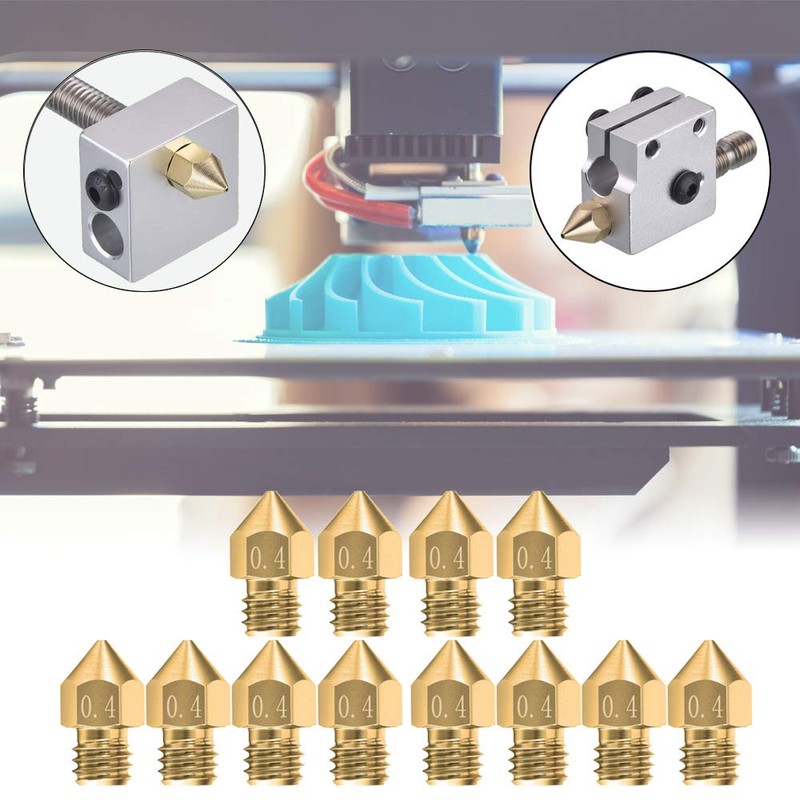 Saipor 12pcs 0.4mm Nozzle Printhead Brass 3D Printer Nozzle M6