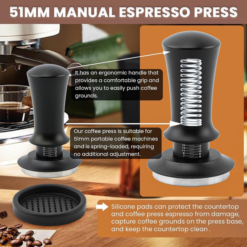 51mm Espresso Accessories Kit, Spring Loaded Hand Tamper with Base