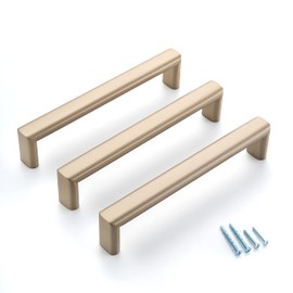 Aibeli 10 Pack Champagne Cabinet Handles 6-3/10 inch Oval Flat Light Champagne Cabinet Pulls Modern Kitchen Cabinet Hardware Stainless Steel Drawer Pulls for Dresser Cupboard Wardrobe