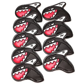 Golf Iron Covers Headcovers Shark Pattern 4-9, Pw, Aw, Sw 9 Piece Set with Counts (White)