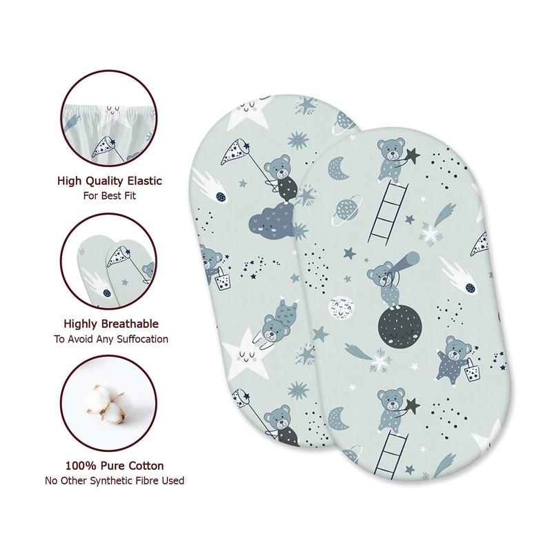 100% Cotton 2 Pcs Moses Basket Fitted Sheets - Breathable,