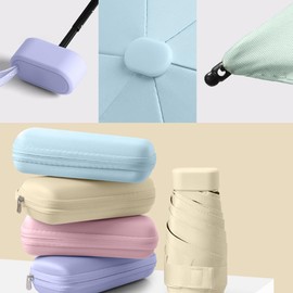 HUAMu Mini Umbrella with UPF50+ Protection, Lightweight Compact Umbrella for Women and Kids, Portable UV Umbrella with Storage Box, 6Ribbed Small Umbrella for Women Handbag Size (Mint green)