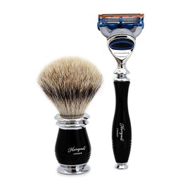 100% Pur Remasuri Lace Badger Hair Brush with Black & Metal Handle & Gillette Fusion Razor with Black Handle Perfect Set for Men