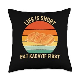 Retro Life Is Short Eat Kadayif First Kadayif Food Lover Throw Pillow