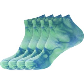 BambooMN Men's Rayon from Bamboo Athletic Tie Dye Ankle Socks - Blue Green - Extra Large - 4 pairs