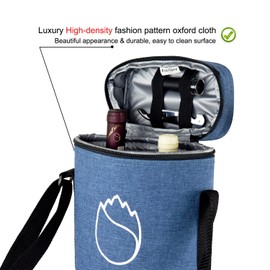 Freshore-ワインバッグワインキャリアは調節可能なストラップ付きのバッグ2本を断熱-ファッショナブルなデザインギフト（カウボーイブルー）