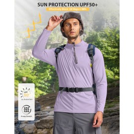 Pudolla Workout Shirts for Men UV Protection Shirts Long Sleeve Shirts for Men Sun Shirts for Men(Light Purple L)