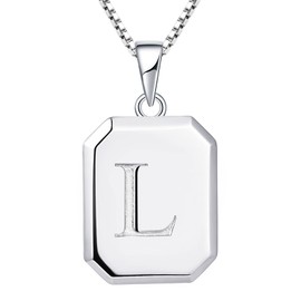 YL Initial Necklace 925 Sterling Silver Square Letter Pendant L Alphabet Necklace for Women