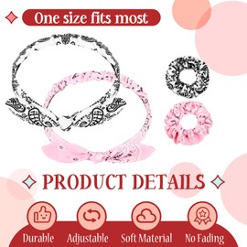 Hoteam 2 Set Bandana Headband and Bandana Scrunchies for Women and Girls, Elastic Paisley Headbands Paisley Bandana Hair Tie Knot Retro Headbands Adjustable Headwrap (White,Pink)