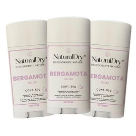 NaturalDry - Pack de 3 desodorantes Naturales para Mujer en formato Barra - Sin Aluminio - Sin Parabenos - Aroma intenso a Bergamota - Ideal para axilas - Duración de 24 horas