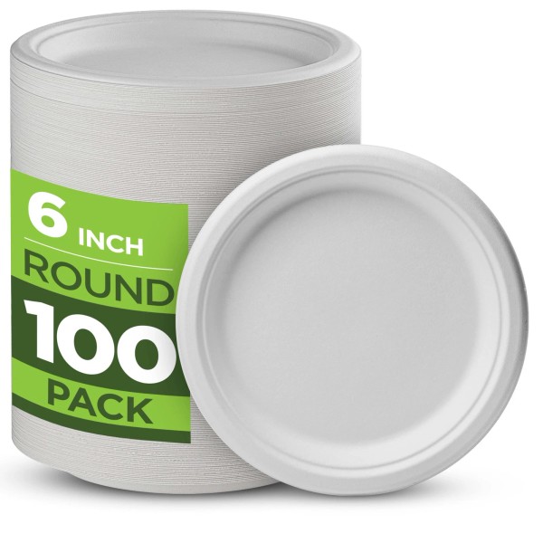 Munfix 100% Compostable Paper Plates Heavy Duty -100 Pack Biodegradable
