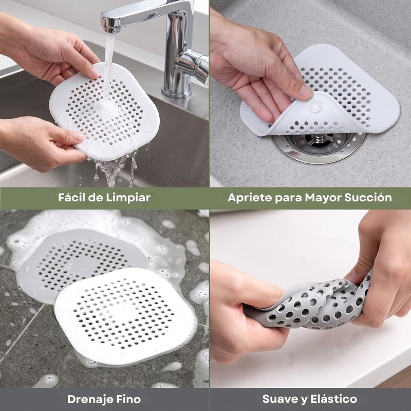 10 Filtros Multifuncionales Silicona para Desagüe Ventosa Coladera Drenaje Captador