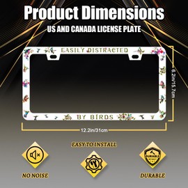 Easily Distracted by Birds License Plate Frame Funny Birds License Plate Holder Colorful License Plate for Car Decoration Stainless Steel Animal Auto Parts with Screws Men Women 12.3" x 6.3"