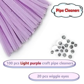 100 piezas Limpiapipas Morado Claro con 20 piezas Ojos Saltones, Tallos de Chenilla para Proyectos de Manualidades, Limpiapipas para Proyectos de Bricolaje, Artes y Decoración Festiva