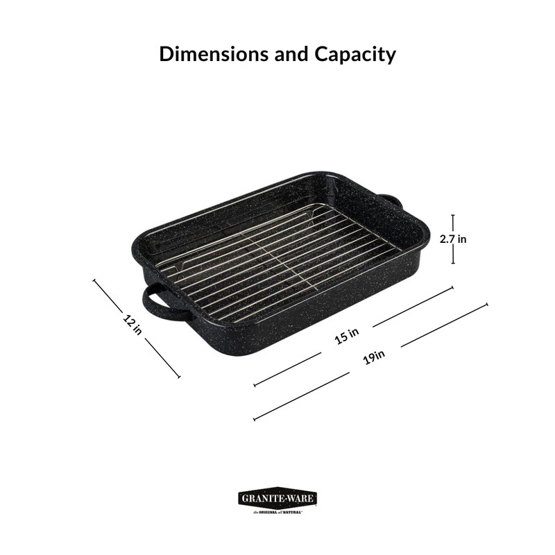 Granite Ware Open Roasting Pan with Flat Rack (Speckled Black)