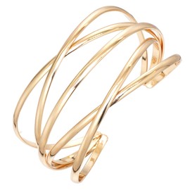 Wovanoo Multi-layer Cuff Bracelet for Women Cross Wire Bracelets Open Wide Cuff Gold Bangle Bracelet 1