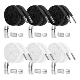 6 Pares Agujetas Sin Nudo Elásticas Hebilla Metal Para Tenis Blanco Y Negro