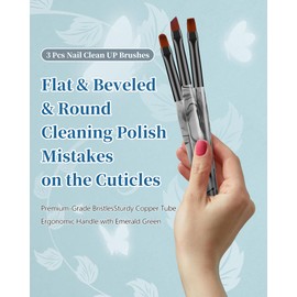 3PCS Nail Polish Clean Up Brush, Round&flat&Bevel Acetone Resistant Nail Brush for OPI Nail Polish Remover, Fingernail Cleaning Brushes at Home Nail Art and Designs(INk Black)