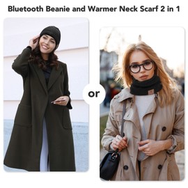 ASIILOVI Bluetooth Beanie Warmer Neck Scarf 2 in 1, Winter Warm Double Fleece Lined Knit Hats Neck Scarf with MIC HD Speakers Gift Packaging, Gifts for Women/Teens Christmas Thanksgiving (04-Black)