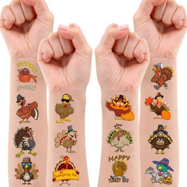 100PCS Turkey Thanksgiving Temporary Tattoos Stickers Happy Fall Autumn Theme Birthday Party Decorations Décor Supplies Favors Orange Pumpkin Tattoo Gifts For Boys Girls School Prizes Carnival Holiday