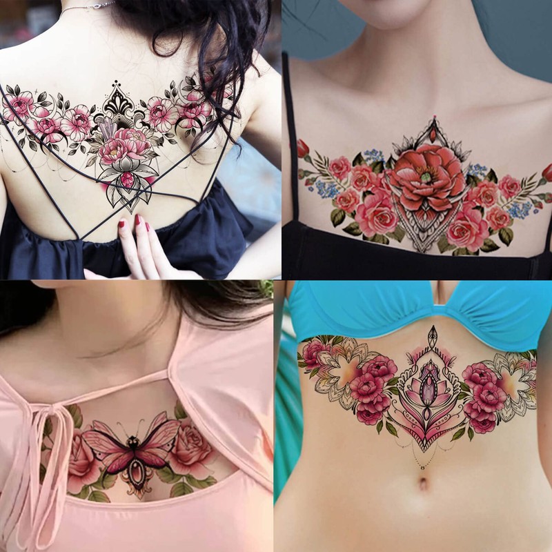 Chloe10 Temporary Underboob Tattoos Breast Tattoos Flowers Tattoos 10 Sheets