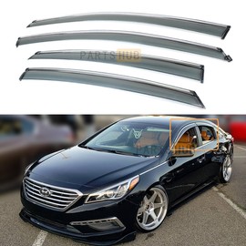 Fits for 2015-2019 Hyundai Sonata 4 Door Sedan KDM Chrome Trim Smoke Tinted Window Visors Rain Guards Deflectors