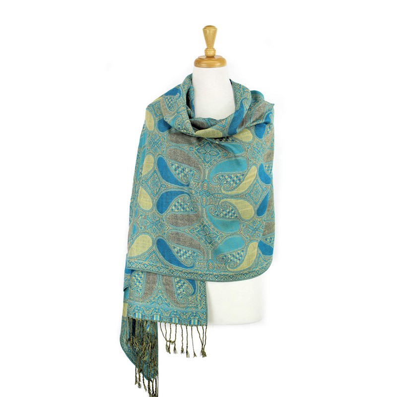 PASKMLNA - Chal reversible de cachemira, colores elegantes, A18-16 Aqua-Beige,