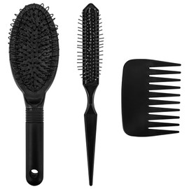Linkidea 3 Pcs Wig Brushes Set, Multi Style Contain Loop Wig Brush, Hair Extension Brush, Wide-Tooth and Edge Combs, Firm Wig Comb Set for Wigs and Synthetic Extension (Black)