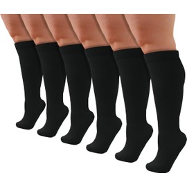 Winterlace Womens Queen Size Trouser Socks, 6 Pairs Knee High Dress Socks Stretchy Silky Soft (US, Alpha, Queen, Plus, Regular, Black)